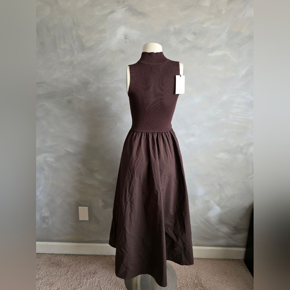 Elsie Mixed Media Maxi Dress in Cocoa by Elan Mock Neck Sleeveless Sz M NWT - Picture 6 of 10